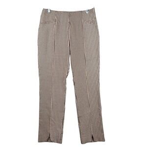 Houndstooth Career Pants High Waist Slit Hem Beige Black Womens Large